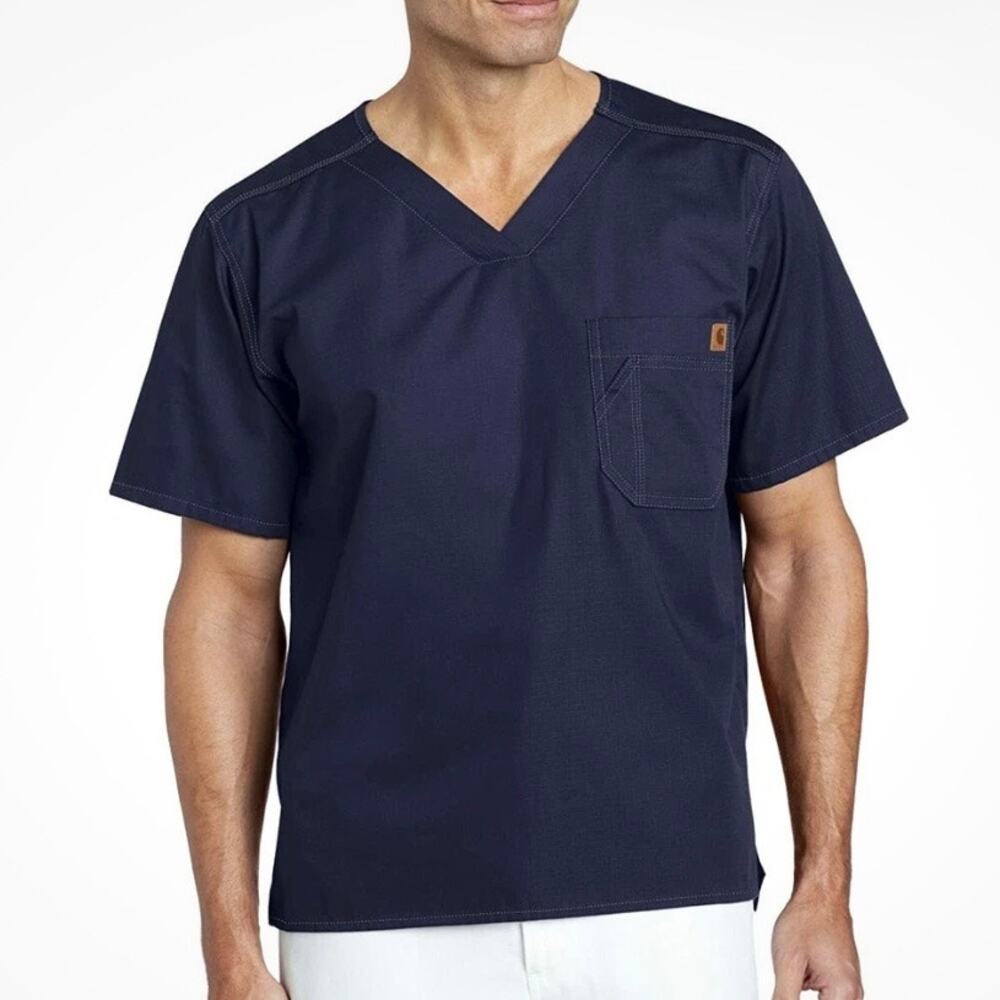 Carhartt Men's Navy Blue Ripstop Rugged Flex V-Neck Utility Scrub Top Size XL